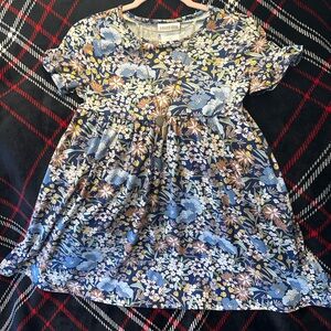 Floral Kids Dress in Blue and White